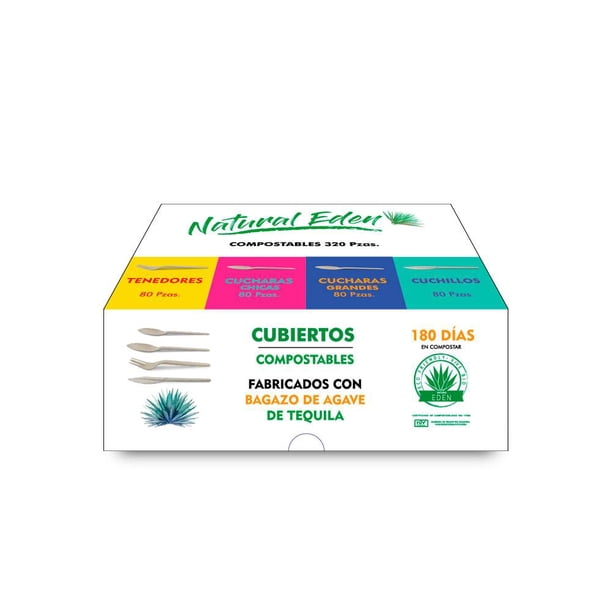 Caja mix de cubiertos compostables Natural Eden con 320 piezas