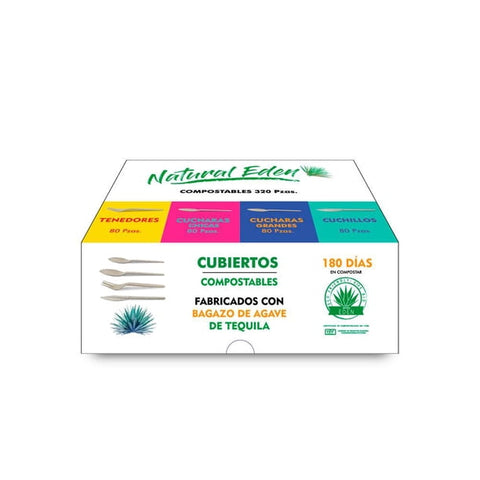 Caja Mix de Cubiertos Compostables Natural Eden · 320 piezas