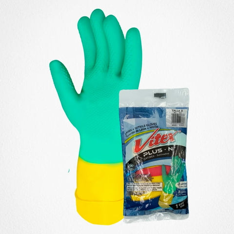 Guantes de Nitrilo Verde/Amarillo Vitex · Tallas 7, 8 y 9