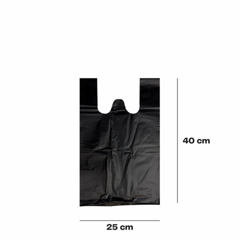 Bolsa Camiseta Negra Ecológica 40 x 25 cm · Reciclada · Paquete con 90 piezas