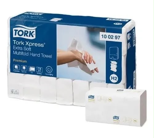Tork Xpress® Toalla Interdoblada Extra Suave Premium H2 Blanco · caja con 21 piezas · 100 hjs