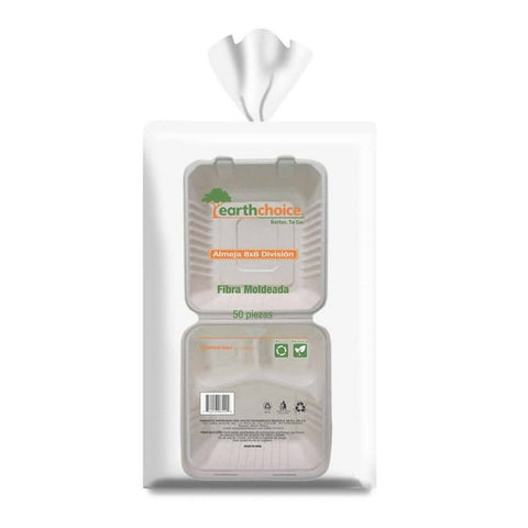 Contenedor para Alimentos con Charola Dividida 8 x 8 Earth Choice · 50 piezas