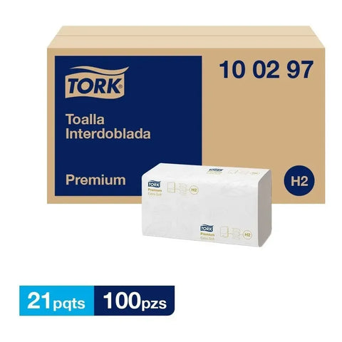 Tork Xpress® Toalla Interdoblada Suave Advanced H2 Blanco · caja con 21 piezas · 100 hjs