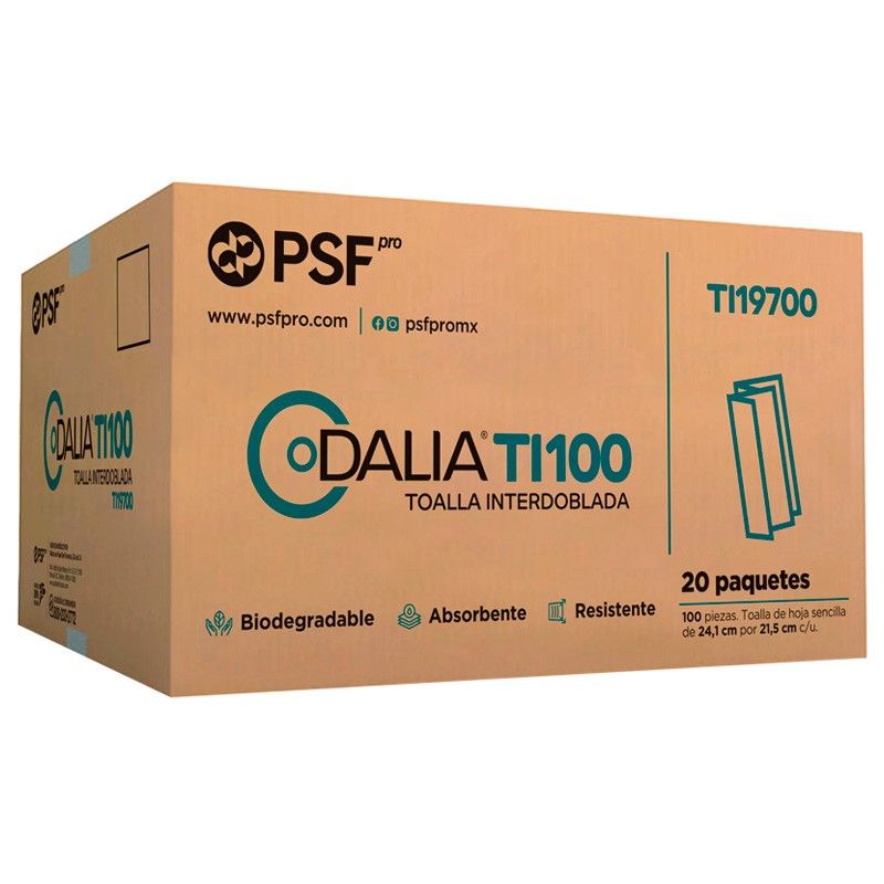 Toalla Interdoblada Dalia TI100 · Caja 20 paquetes de 100 hojas