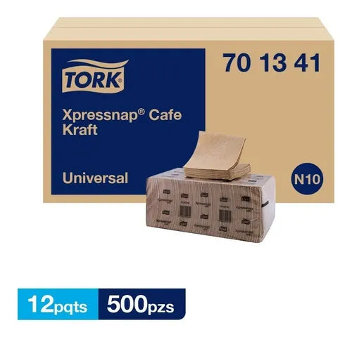 Servilleta Tork Xpressnap Café Universal sistema N10 kraft, caja con 12 paquetes de 500 hojas