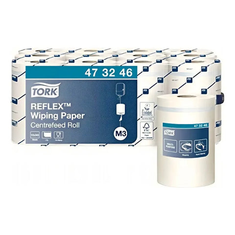 Tork Reflex™ Toalla en Rollo Fluido Céntrico Advanced M3 (Mini) 420 Hojas x rollo Blanco · caja con 12 piezas · 147 mts