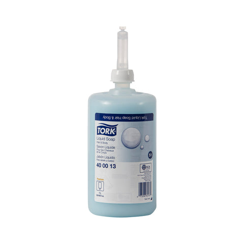 Tork Jabón Líquido Cuerpo y Cabello Azul · caja con 6 piezas · 1000 ml
